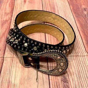 Black Decorative Rhinestones leather hand craft Belt